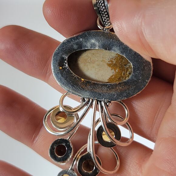 Picture Jasper Pendant – With Smoky Quartz Accent + 20" Silver Snake Chain - Picture 6 of 10